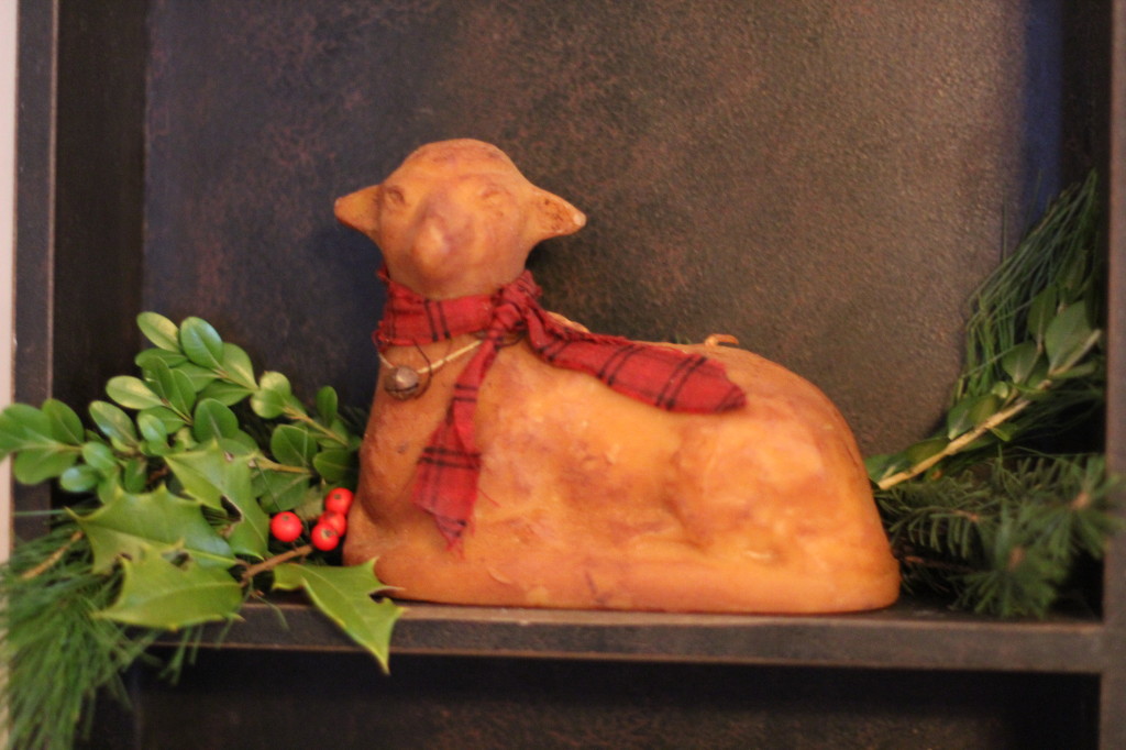 This beeswax lamb was made by my sister Bethy with an antique chocolate mold.